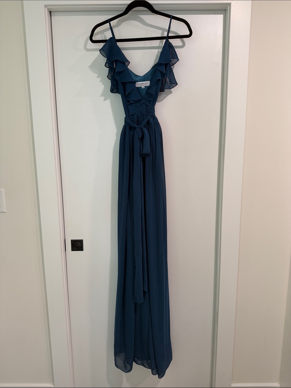 Ceremony by Joanna August Teal Ruffle V-Neck Maxi Dress